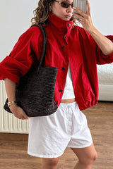 High Neck Drawstring Windbreaker Jacket