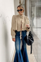 Gathered Shoulder Balloon Sleeve Jacket