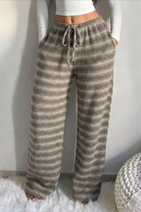 Horizontal Stripe Drawstring Wide Leg Pants