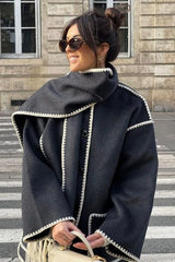 Wool Blend Scarf Fringe Coat