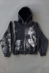 Dark Graphic Multi Zip Oversized Hoodie