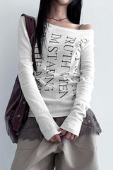 Statement Print Off Shoulder Long Sleeve Tee