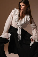 Ruffle Tie Long Sleeve Blouse