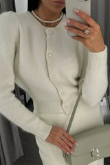Minimalist Crew Neck Button Front Knit Cardigan