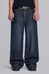 Contrast Waist Patchwork Wide Leg Jeans