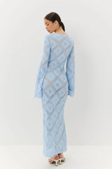 Knit Argyle Jacquard Long Sleeve Maxi Dress