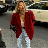 Red Suit Lapel Full Sleeve Coat Coats-241208