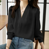 Satin Chiffon V-neck Soft Casual Blouse for Office blouse-250126