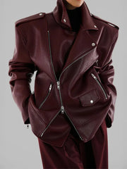 Pu Leather Double Zipper Coat Coats-241208