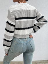 Loose Stylish Cozy Warm Elegant Color Matching Drop Shoulder Round Neck Long Sleeve Sweater