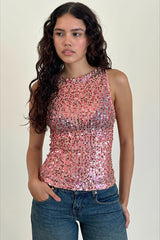 Sequin Sleeveless Crew Neck Party Crop Top