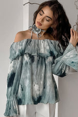 Tie Dye Off Shoulder Flare Sleeve Blouse