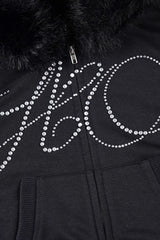 Rhinestone Letter Zip Hoodie