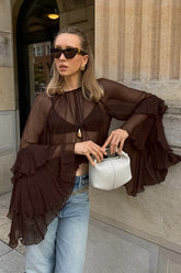 Ruffle Sleeve Loose Chiffon Blouse