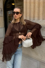 Ruffle Sleeve Loose Chiffon Blouse
