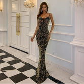 Evening Dress for Banquet Annual Meeting Host Party Strap Fishtail Sequ Dress Prom Formal Gown