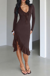 Ruffled Long Sleeve Bodycon Midi Dress