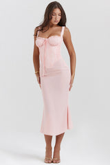 Pink Spaghetti Strap Backless Midi Dress