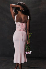 Pink Spaghetti Strap Backless Midi Dress