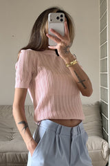 Openwork Short Sleeve Crew Neck Sweater