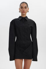 Corset Seamed Ruched Shirt Mini Dress