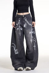 Gothic Chain Graphic Oversized Y2K Jeans