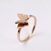 Fashion Frosted Butterfly Titanium Steel Ring Rose Gold / 6