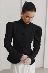 Black Puff Sleeve Blazer Coat
