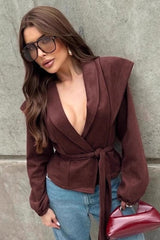 Loose Fit V Neck Suede Coat