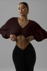 Twist Front Cropped V Neck Knit Sweater