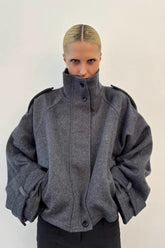 Stand Collar Button Wool Coat