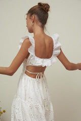 Ruffled Square Neck Embroidered Backless Split Boho Dress