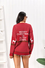 Christmas Deer Letter Xmas Dots Loose Sweater