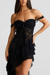 Lace Ruffle Off Shoulder Midi Dress