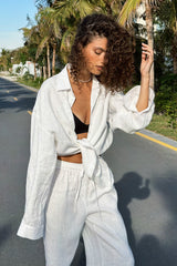 Cotton Oversized Shirt Straight Pants Set