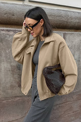 Khaki Wool Lapel Casual Jacket