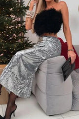 High Waist Sequin Wrap Christmas Skirt