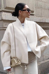 Loose Fit Beige Wool Coat