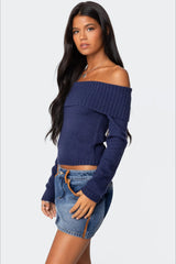 Solid Off Shoulder Pullover Sweater