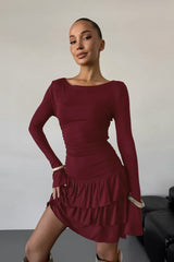 Ruffle Waist Round Neck Mini Dress