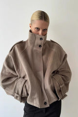 Stand Collar Button Wool Coat