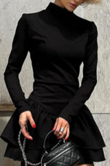 Black High Neck Ruffle Mini Dress