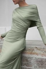 Asym Neck Knit Long Sleeve Maxi Dress
