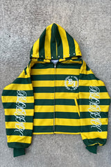 Green Yellow Striped Graphic Zip Hoodie
