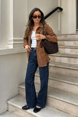 Brown Faux Suede Shirt Jacket