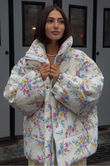 Printed Stand Collar Cotton Coat