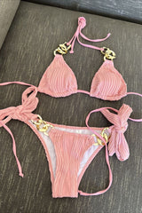 Metal Chain Halter Tie Bikini Set