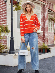 Fashionable Striped Patchwork Sweater