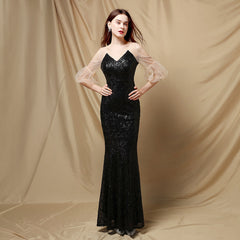 Quinn Sequin Scroll Charming Puff Sleeve Dress Black / S S.o. Long Dresses