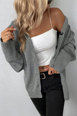 Hooded Drawstring Button Front Knit Cardigan